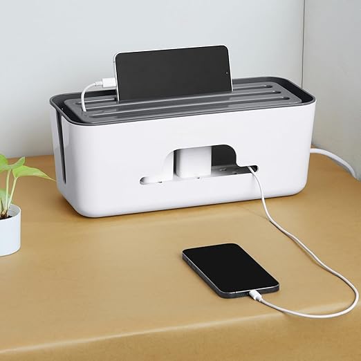 Heat-Resistant Cable & Charger Organizer Box — Cord Management for Desk & Bedside