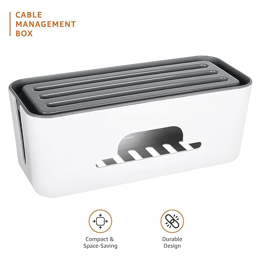 Heat-Resistant Cable & Charger Organizer Box — Cord Management for Desk & Bedside