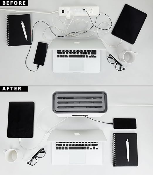 Heat-Resistant Cable & Charger Organizer Box — Cord Management for Desk & Bedside