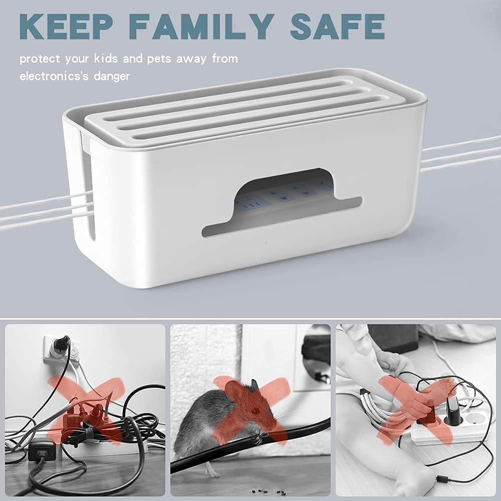 Heat-Resistant Cable & Charger Organizer Box — Cord Management for Desk & Bedside